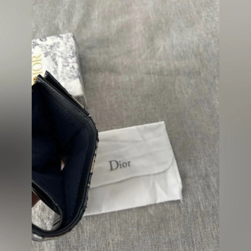 Dior Navy and Beige Monogram Canvas Mini Wallet